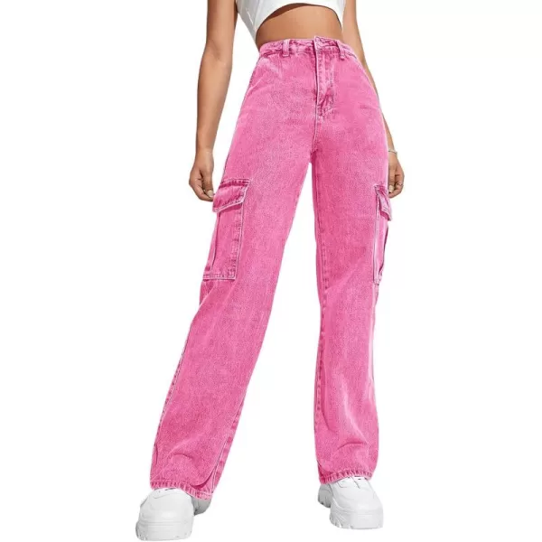 Haloumoning Girls Jeans Denim Elastic High Waisted Wide Leg Baggy Cargo Pants with Pockets 5-14 Years