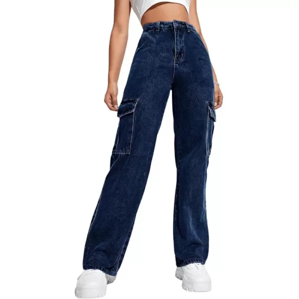 Haloumoning Girls Jeans Denim Elastic High Waisted Wide Leg Baggy Cargo Pants with Pockets 5-14 Years