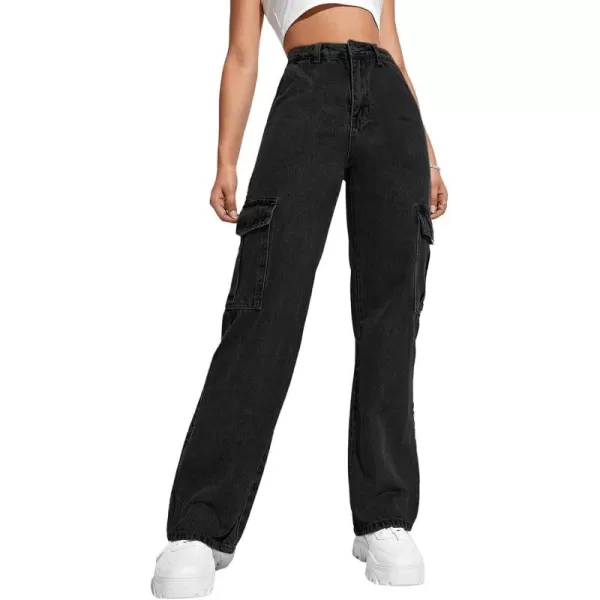 Haloumoning Girls Jeans Denim Elastic High Waisted Wide Leg Baggy Cargo Pants with Pockets 5-14 Years