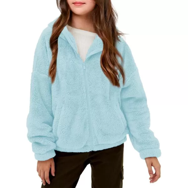 Haloumoning Girls' Outerwear Jackets Kids Soft Fleece Zip up Hoodie with Pockets 5-14 years