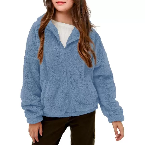 Haloumoning Girls' Outerwear Jackets Kids Soft Fleece Zip up Hoodie with Pockets 5-14 years