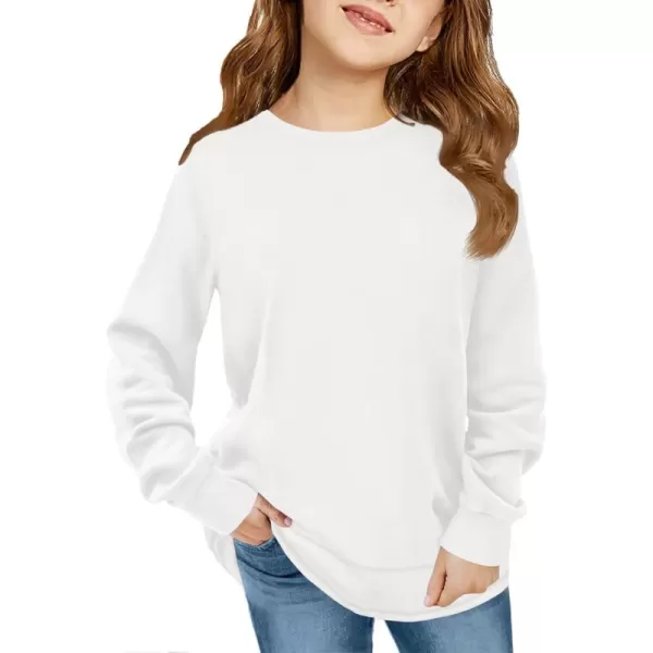 Haloumoning Girls Oversized Long Sleeve Shirts Kids Fashion Crewneck Tunic Tops Curved Hem Tees 7-14 Years