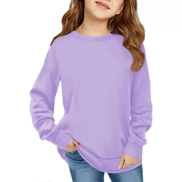 Haloumoning Girls Oversized Long Sleeve Shirts Kids Fashion Crewneck Tunic Tops Curved Hem Tees 7-14 Years