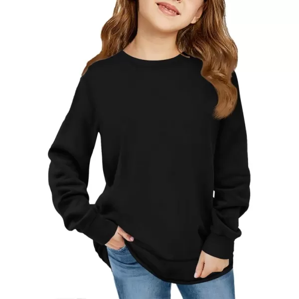 Haloumoning Girls Oversized Long Sleeve Shirts Kids Fashion Crewneck Tunic Tops Curved Hem Tees 7-14 Years