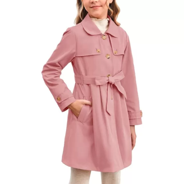 Haloumoning Girls Single Breasted Trench Coat Kids Lapel Long Sleeve Tie Belt Outerwear with Pockets