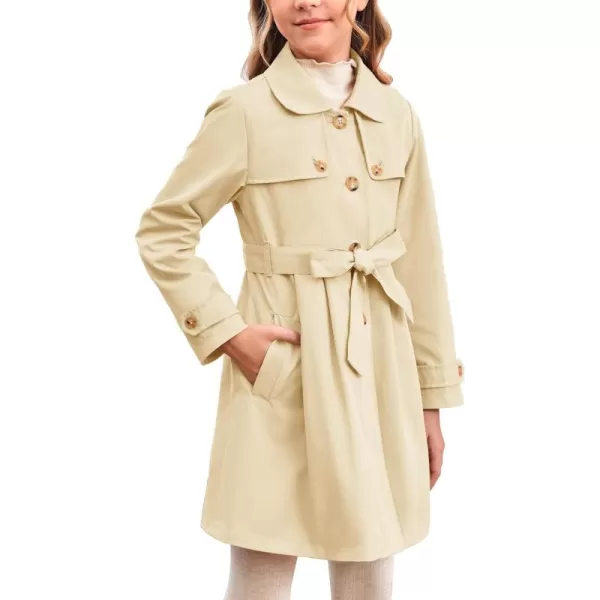 Haloumoning Girls Single Breasted Trench Coat Kids Lapel Long Sleeve Tie Belt Outerwear with Pockets