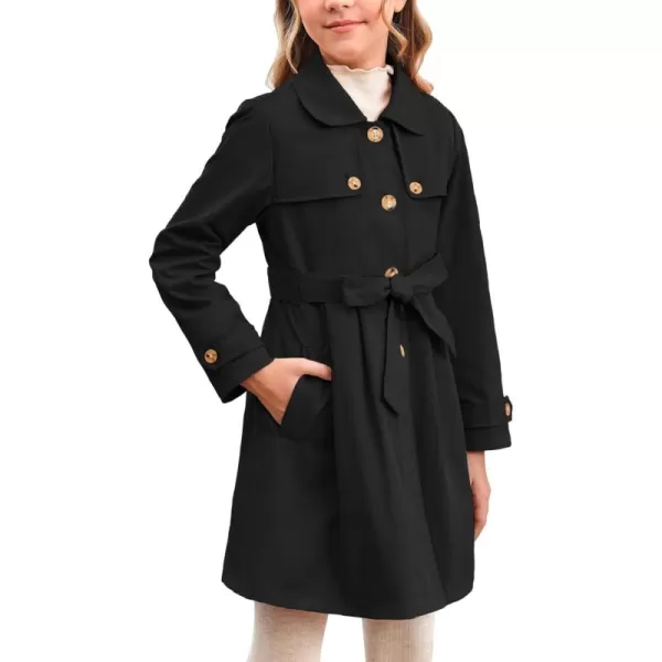 Haloumoning Girls Single Breasted Trench Coat Kids Lapel Long Sleeve Tie Belt Outerwear with Pockets