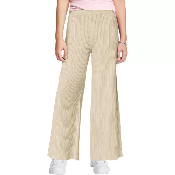 Haloumoning Girls Solid Rib Knit Wide Leg Pants Elastic Waist Flowy Casual Sweater Pants 5-14 Years
