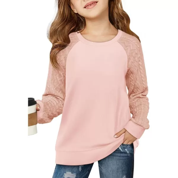Haloumoning Girls Sweatshirts Kids Casual Cable Knit Long Sleeve Shirts Tunic Tops 4-14 Years