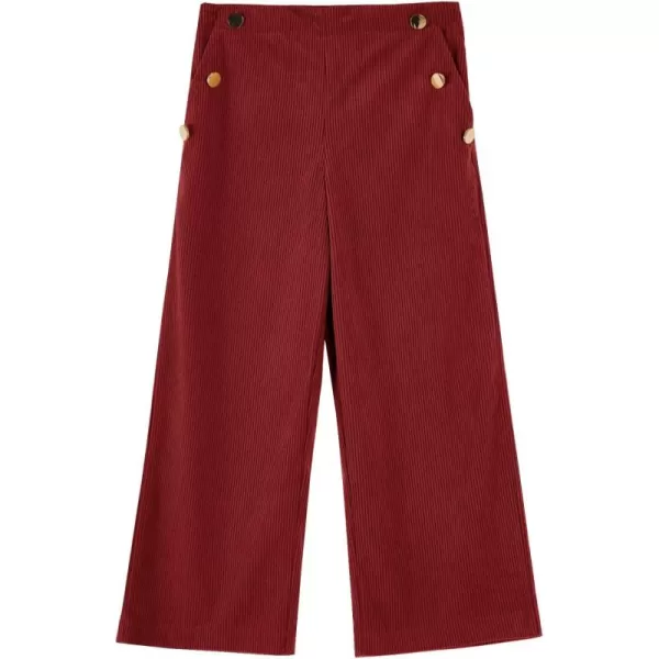 Haloumoning Girls Wide Leg Corduroy Pants Kids Elastic Waist Gold Button Trousers with Pockets 5-14 Years
