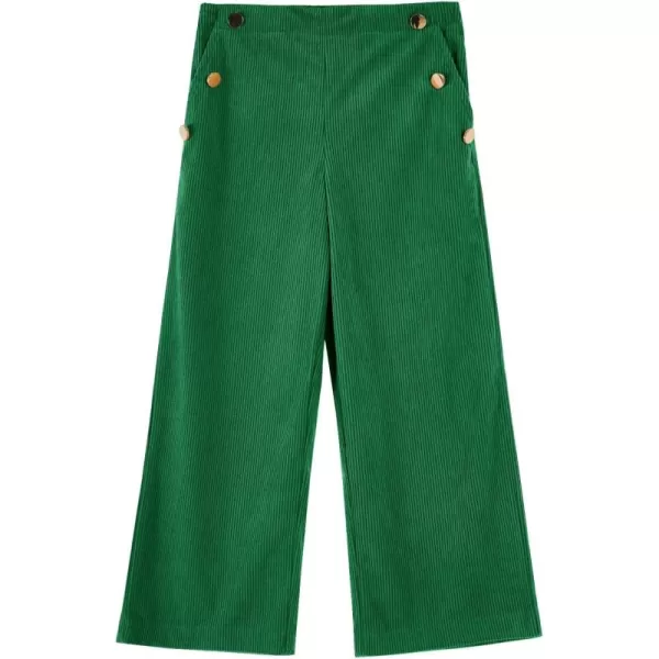 Haloumoning Girls Wide Leg Corduroy Pants Kids Elastic Waist Gold Button Trousers with Pockets 5-14 Years
