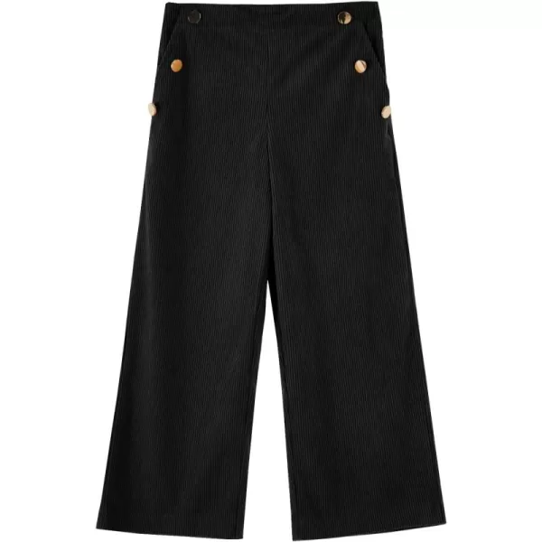 Haloumoning Girls Wide Leg Corduroy Pants Kids Elastic Waist Gold Button Trousers with Pockets 5-14 Years