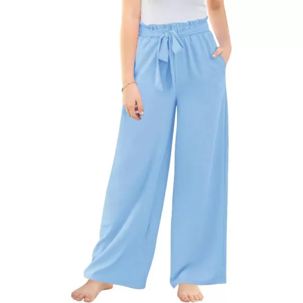 Haloumoning Girls Wide Leg Pants High Elastic Smocked Waist Casual Flowy Cute Long Trousers