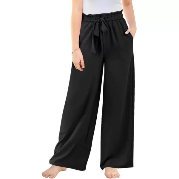Haloumoning Girls Wide Leg Pants High Elastic Smocked Waist Casual Flowy Cute Long Trousers