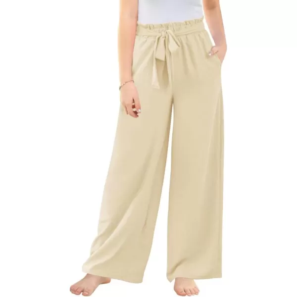 Haloumoning Girls Wide Leg Pants High Elastic Smocked Waist Casual Flowy Cute Long Trousers