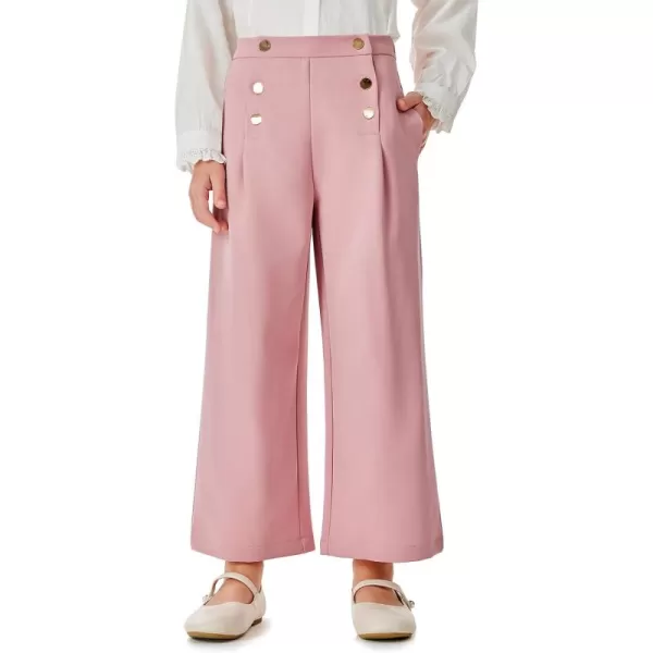 Haloumoning Girls Wide Leg Pants Kids Fashion Elastic Waist Front Button Trousers with Pockets 5-14 Years