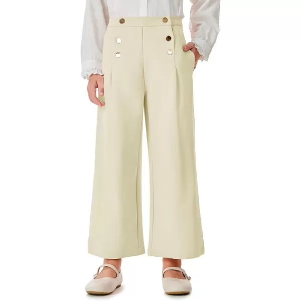 Haloumoning Girls Wide Leg Pants Kids Fashion Elastic Waist Front Button Trousers with Pockets 5-14 Years