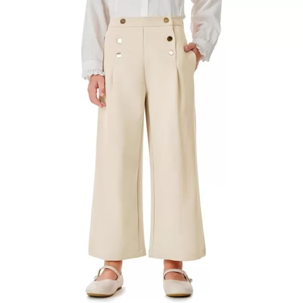 Haloumoning Girls Wide Leg Pants Kids Fashion Elastic Waist Front Button Trousers with Pockets 5-14 Years