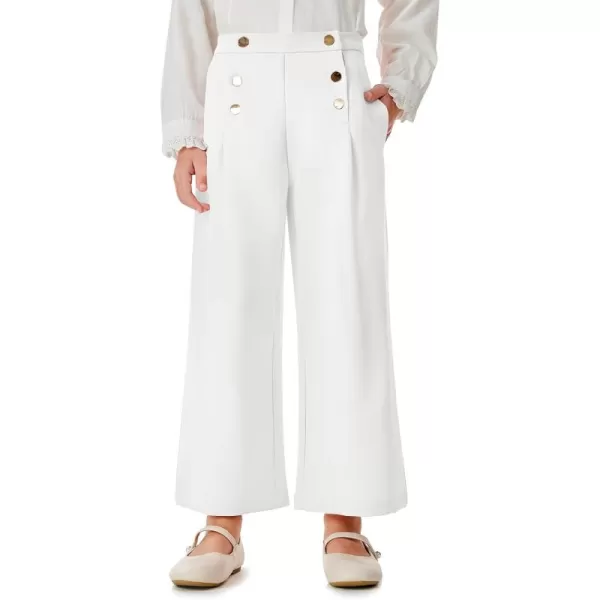 Haloumoning Girls Wide Leg Pants Kids Fashion Elastic Waist Front Button Trousers with Pockets 5-14 Years