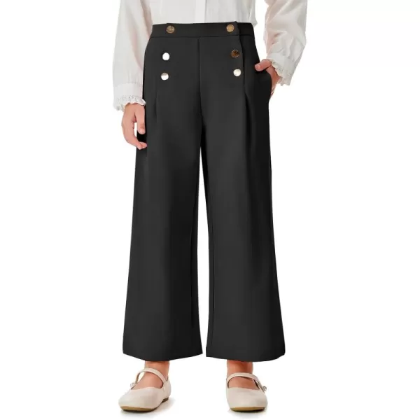 Haloumoning Girls Wide Leg Pants Kids Fashion Elastic Waist Front Button Trousers with Pockets 5-14 Years