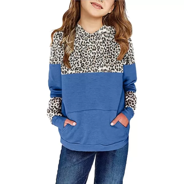 Haloumoning Kids Girls Fleece Pullover Hoodies Cute Leopard Printed Hooded Sweatshirts with Pockets 4-15 Years