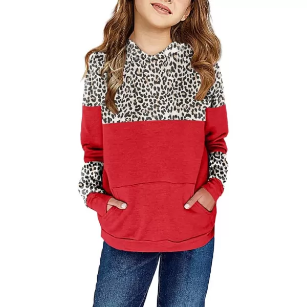 Haloumoning Kids Girls Fleece Pullover Hoodies Cute Leopard Printed Hooded Sweatshirts with Pockets 4-15 Years