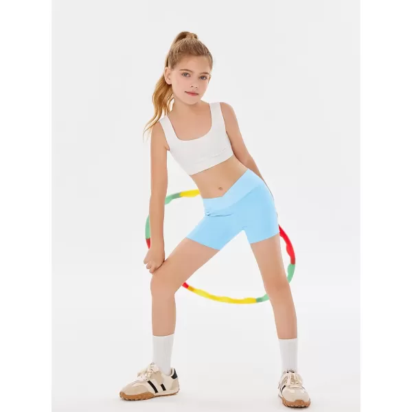 Girls Athletic Shorts Slim Tummy Control V Cross Waist Short Leggings Bike Dance Gymnastics Shorts