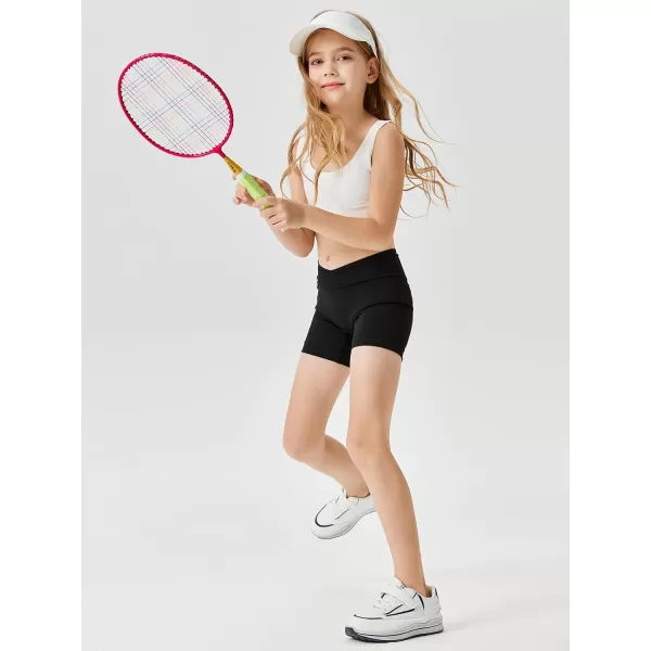 Girls Athletic Shorts Slim Tummy Control V Cross Waist Short Leggings Bike Dance Gymnastics Shorts