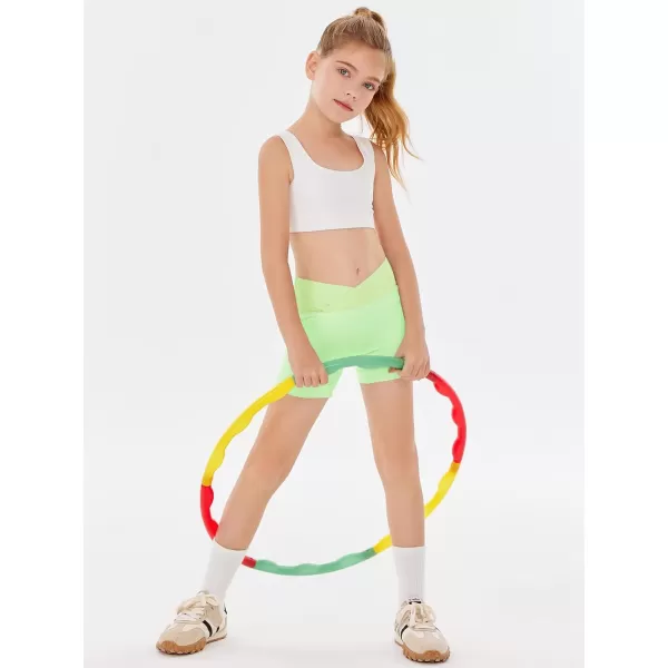 Girls Athletic Shorts Slim Tummy Control V Cross Waist Short Leggings Bike Dance Gymnastics Shorts