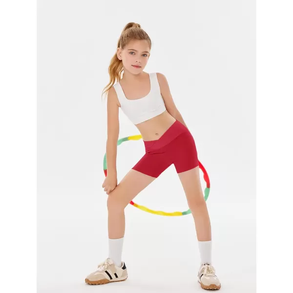 Girls Athletic Shorts Slim Tummy Control V Cross Waist Short Leggings Bike Dance Gymnastics Shorts