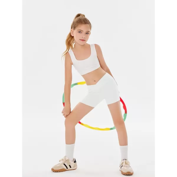 Girls Athletic Shorts Slim Tummy Control V Cross Waist Short Leggings Bike Dance Gymnastics Shorts
