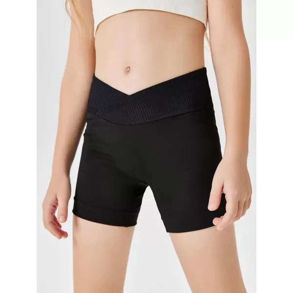 Girls Athletic Shorts Slim Tummy Control V Cross Waist Short Leggings Bike Dance Gymnastics Shorts