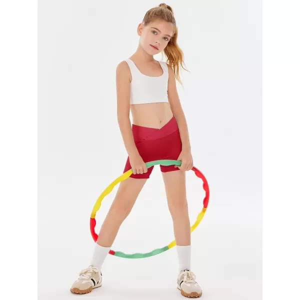 Girls Athletic Shorts Slim Tummy Control V Cross Waist Short Leggings Bike Dance Gymnastics Shorts