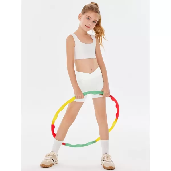 Girls Athletic Shorts Slim Tummy Control V Cross Waist Short Leggings Bike Dance Gymnastics Shorts