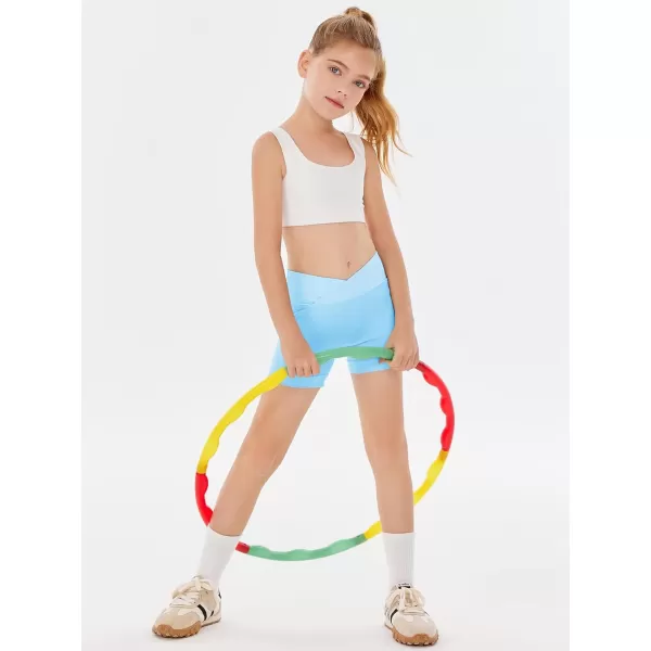 Girls Athletic Shorts Slim Tummy Control V Cross Waist Short Leggings Bike Dance Gymnastics Shorts
