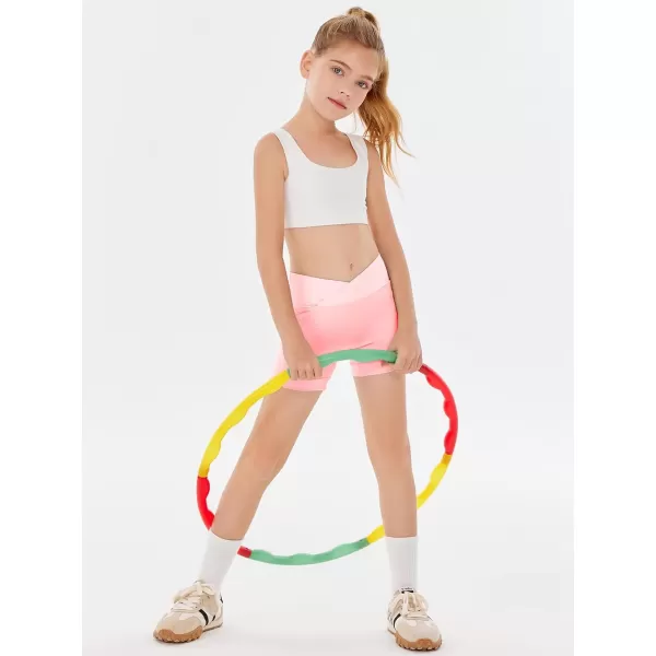 Girls Athletic Shorts Slim Tummy Control V Cross Waist Short Leggings Bike Dance Gymnastics Shorts