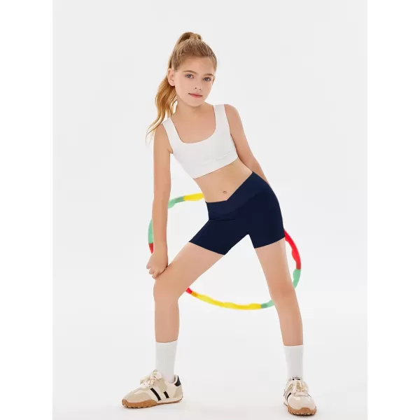 Girls Athletic Shorts Slim Tummy Control V Cross Waist Short Leggings Bike Dance Gymnastics Shorts