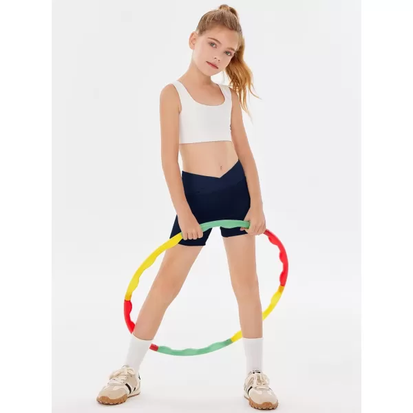 Girls Athletic Shorts Slim Tummy Control V Cross Waist Short Leggings Bike Dance Gymnastics Shorts