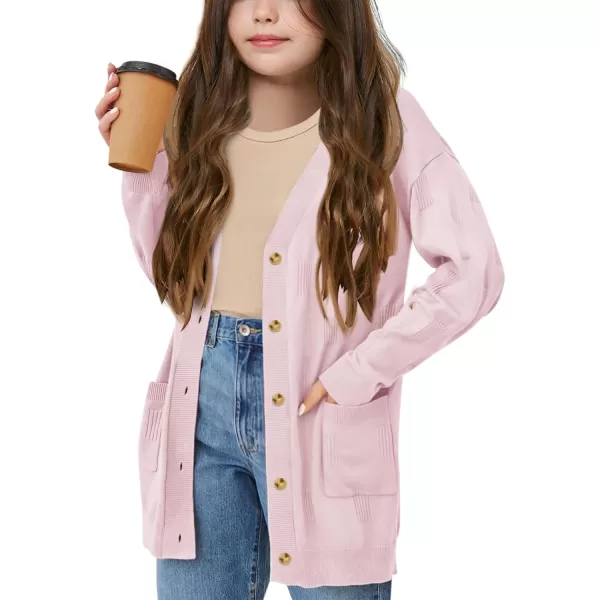 Girls Cardigans Kids Fashion Open Front Long Sleeve Knit Sweaters Outerwear with Pockets 5-14 Years