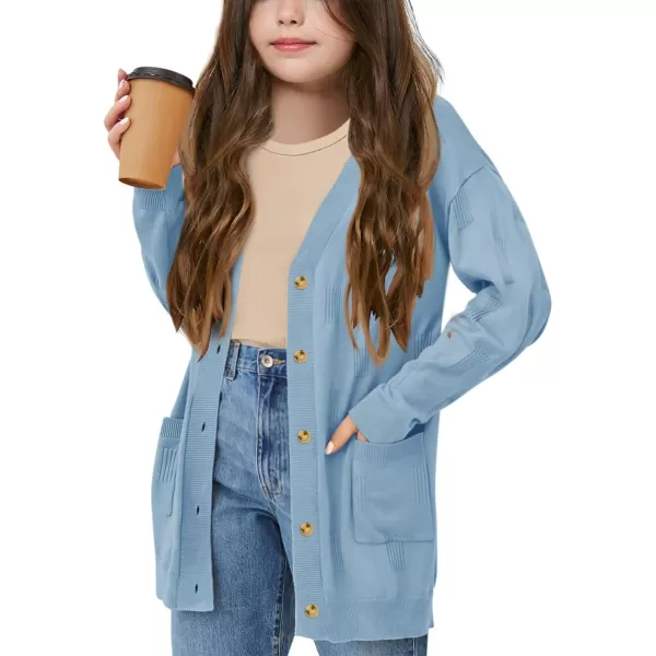 Girls Cardigans Kids Fashion Open Front Long Sleeve Knit Sweaters Outerwear with Pockets 5-14 Years
