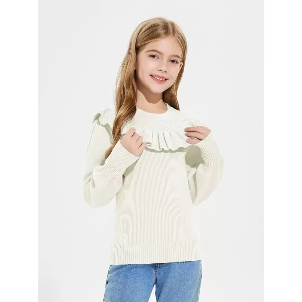 Girls Lantern Sleeve Ruffle Sweaters Tops Kids Fashion Knit Crewneck Pullover Clothes 5-14 Years