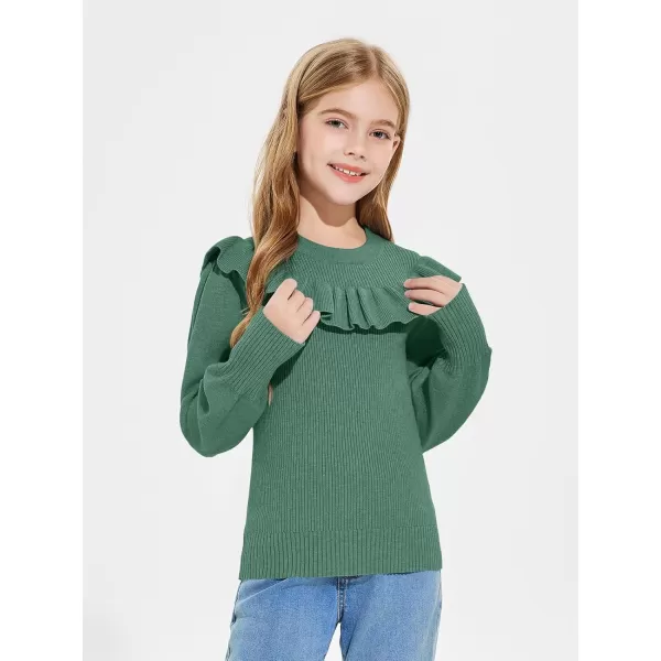 Girls Lantern Sleeve Ruffle Sweaters Tops Kids Fashion Knit Crewneck Pullover Clothes 5-14 Years