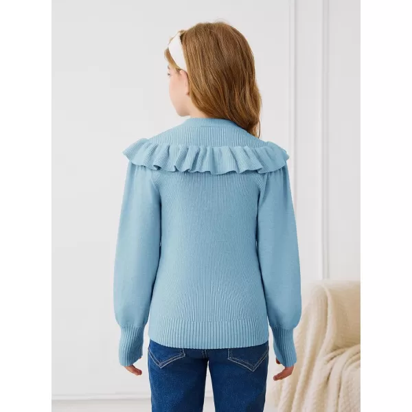 Girls Lantern Sleeve Ruffle Sweaters Tops Kids Fashion Knit Crewneck Pullover Clothes 5-14 Years