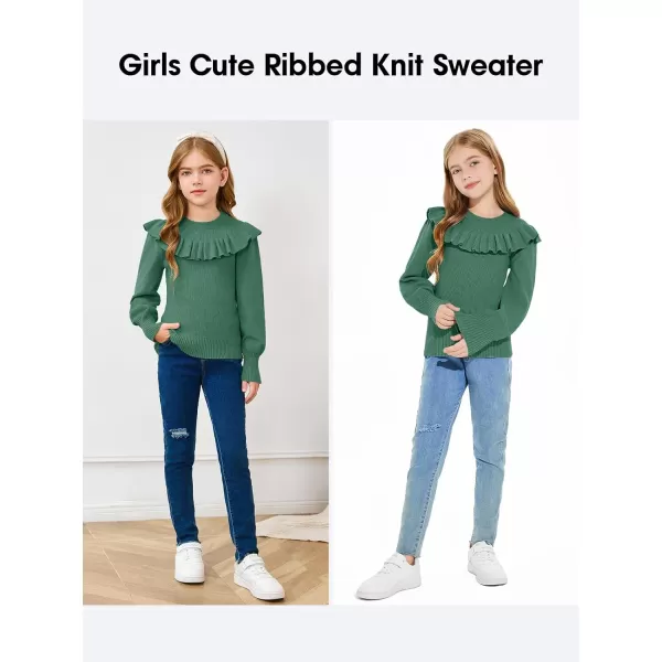 Girls Lantern Sleeve Ruffle Sweaters Tops Kids Fashion Knit Crewneck Pullover Clothes 5-14 Years