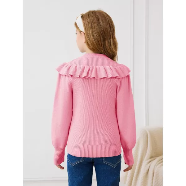 Girls Lantern Sleeve Ruffle Sweaters Tops Kids Fashion Knit Crewneck Pullover Clothes 5-14 Years