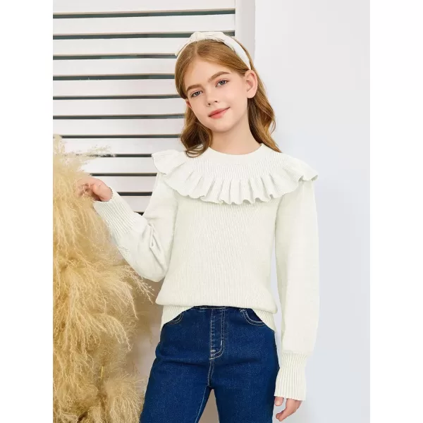 Girls Lantern Sleeve Ruffle Sweaters Tops Kids Fashion Knit Crewneck Pullover Clothes 5-14 Years