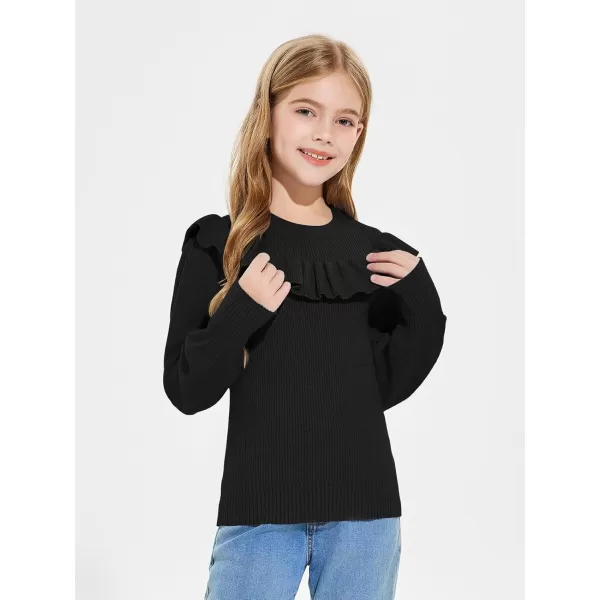 Girls Lantern Sleeve Ruffle Sweaters Tops Kids Fashion Knit Crewneck Pullover Clothes 5-14 Years