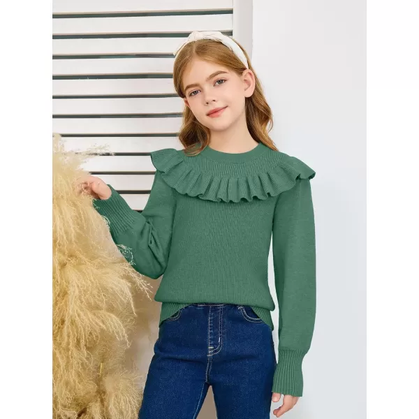 Girls Lantern Sleeve Ruffle Sweaters Tops Kids Fashion Knit Crewneck Pullover Clothes 5-14 Years