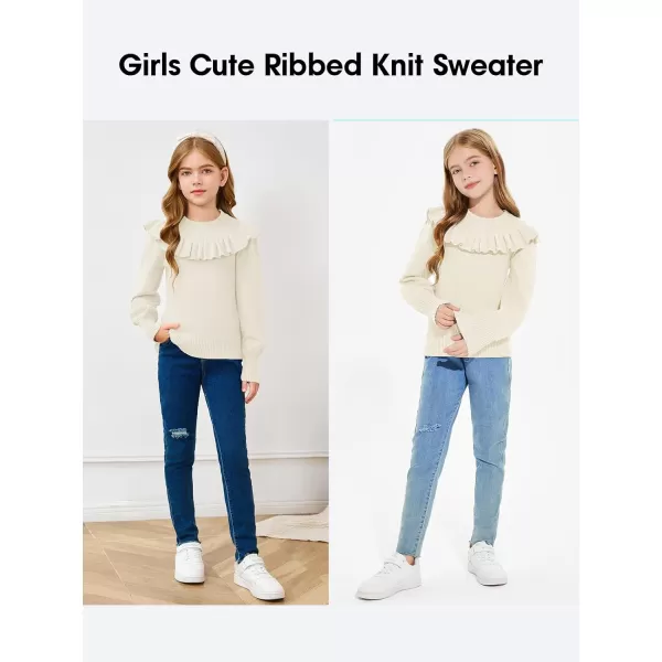 Girls Lantern Sleeve Ruffle Sweaters Tops Kids Fashion Knit Crewneck Pullover Clothes 5-14 Years