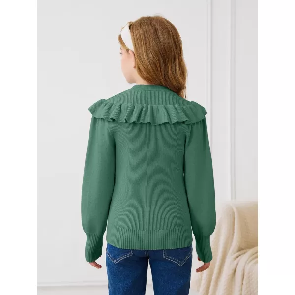 Girls Lantern Sleeve Ruffle Sweaters Tops Kids Fashion Knit Crewneck Pullover Clothes 5-14 Years